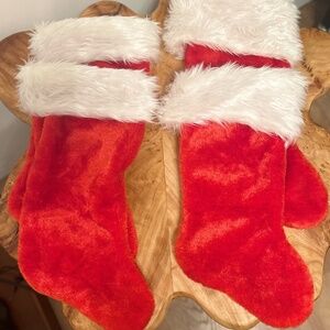 4 Christmas Stockings - Red Velvet with White Faux Fur
